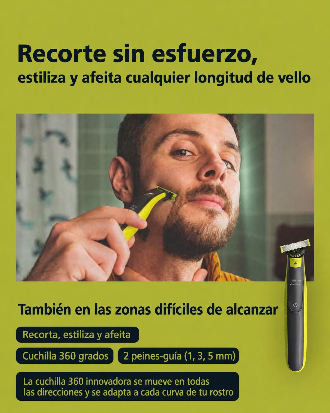 Cuchilla 360 de Philips OneBlade adaptándose al rostro