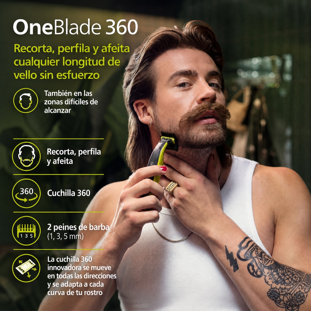 Philips OneBlade 360° Afeitadora + Cuchilla Extra + Peine 5 en 1